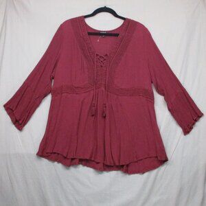 Torrid BOHO Flowy Tunic Top Burgundy Women Size |‎ 3